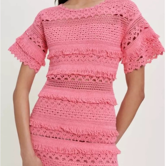 Maje Paris Rose Fringe Crochet Mini Dress Unlined - Picture 4 of 15